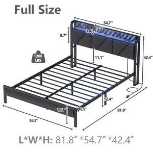 Furnulem Bed Frame with LED Lights, Headboard with Charging Station and USB Port,Upholstered Platform Bedframe Metal Support, No Box Spring Needed - 1 of 4