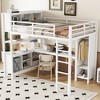 Full/Queen Size Metal Loft Bed with Wardrobe and L-Shaped Desk, Heavy-Duty Loft Bed with Storage Cubes and Shelves, White/Black - ModernLuxe - 3 of 4