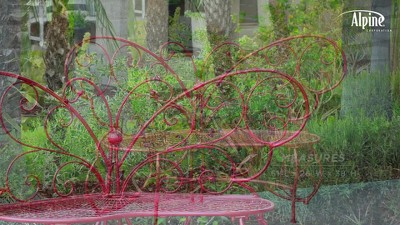 Bright-Red Butterfly-Shaped Metal Garden Bench, 62"L x 26"W x 38"H