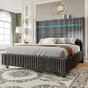 Bed Frame with LED Lights Charging Station, Corduroy Upholstered Platform Bed Frame - 2 of 4