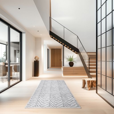 Gray Rectangular Herringbone Synthetic Area Rug 6' 7" x 9'