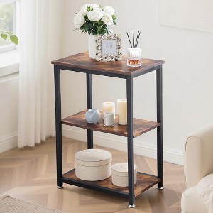VECELO 3-Tier Industrial Versatile Side Nightstands Sofa Table with Large Storage for Living Room, Space Saving, End Table, Brown/Gray - 1 of 4
