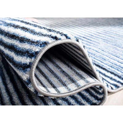 Square Blue Stripe Hand-knotted Synthetic Area Rug