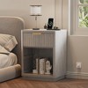 Set of 2 Fluted Farmhouse Nightstand with Charging Station - Mid-Century Modern Bedside Tables with Drawers & Metal Handles - 2 of 4