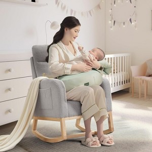 Modern Upholstered Nursery Rocking Chair with Glider, High Backrest, Padded Seat Accent Armchair for Living Room, Nursery, Bedroom,Grey - 1 of 4