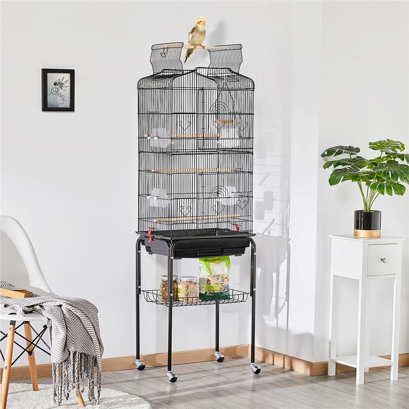 Yaheetech Open Top Metal Bird Cage Large Rolling Parrot Cage With Stand, 3 of 10