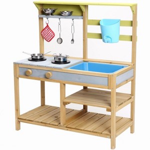 COZONY Wooden Play Kitchen for Girls & Boys Age 3+, Pretend Mud Kitchen Set with Sink, Faucet, Stove, Storage Shelves for Indoor Outdoor Play - 1 of 4