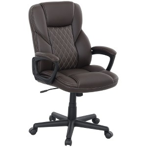 HOMCOM High Back Executive Office Chair, PU Leather Computer Desk Chair with Adjustable Height, Padded Armrests and Swivel Wheels - 1 of 4