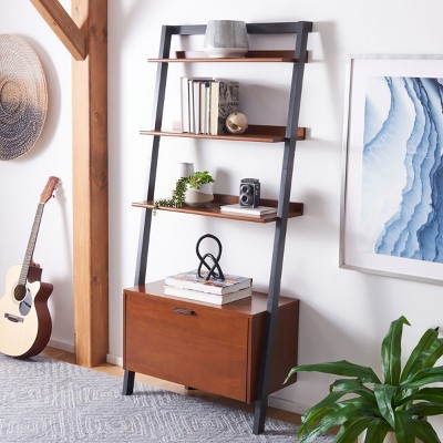 Vlad Natural Mahogany & Charcoal 3-Shelf Storage Etagere
