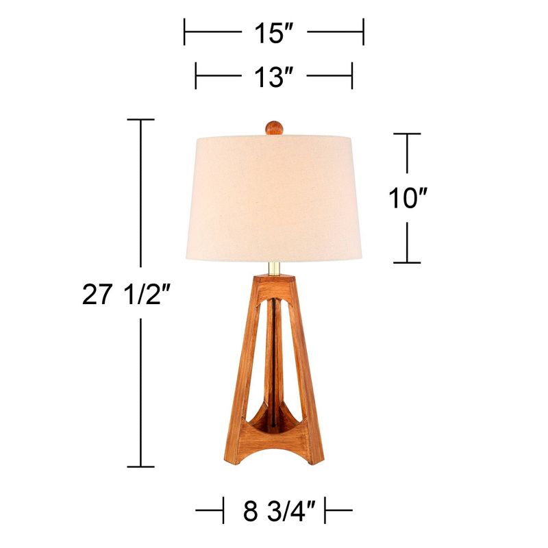 360 Lighting Archie Modern Mid Century Table Lamp 27 1/2" Tall Wood Tripod Off White Oatmeal Drum Shade for Bedroom Living Room Bedside Nightstand, 4 of 10