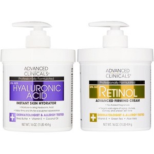 Advanced Clinicals Hyaluronic Acid Body Cream + Retinol Body Cream for Wrinkles and Hydration. Set of Two 16 Oz - 1 of 4