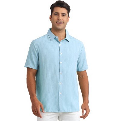 INSPIRE CHIC Men's Point Collar Short Sleeve Button Down Summer Linen Shirt