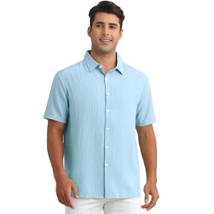 INSPIRE CHIC Men's Point Collar Short Sleeve Button Down Summer Linen Shirt - 1 of 4