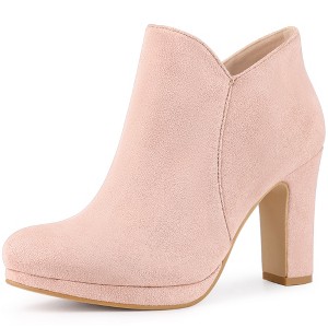 Allegra K Women's Round Toe Chunky Heeled Ankle Heel Boots - 1 of 4