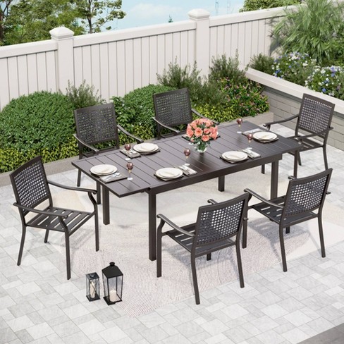 7pc Outdoor Dining Set With Expandable Metal Table Captiva Designs Steel Frame Stackable Chairs No Cushion Target