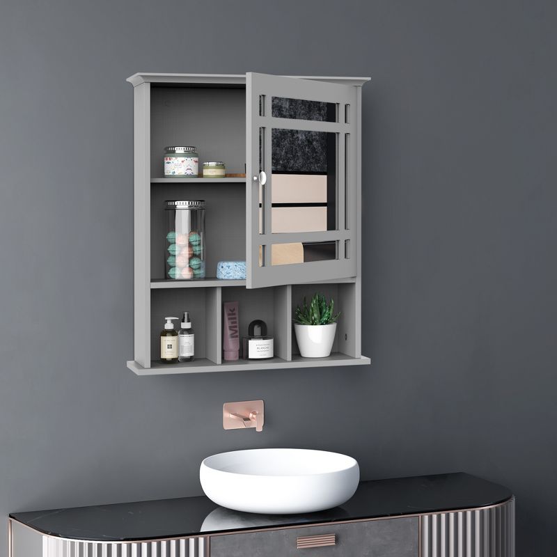 kleankin Bathroom Medicine Cabinet Wall Mount with Mirror Door 3 Shelf Organizer for Bathroom, Kitchen, Gray, 2 of 8