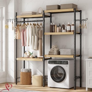 28"/30" Double Row Over Washer and Dryer Shelves, Freestanding 5 Tiers Laundry Room Storage and Organizer Standing Shelf - 1 of 4
