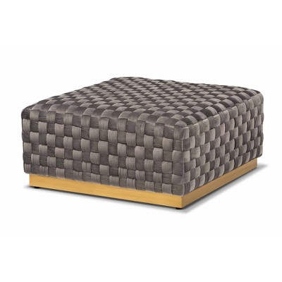 Noah Velvet Fabric Upholstered Square Cocktail Ottoman Gray/Gold - Baxton Studio