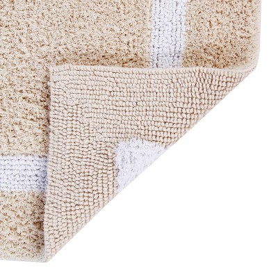 Sand and White Cotton Tufted Reversible Bath Rug Set
