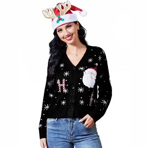 Clearlove Festive Santa Claus Head Cardigan Sweater Cozy Holiday Open-Front Knit Jacket - 1 of 4