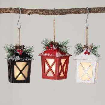5.5"H Sullivans Lighted Lantern Ornament - Set of 3, Multicolored Christmas Ornaments