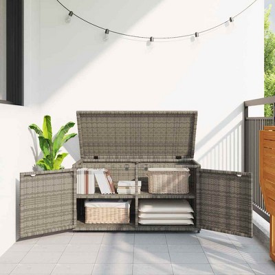 Garden Storage Cabinet Grey PE Rattan, Powder-Coated Steel  vidaXL