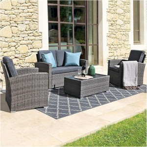 SUGOLD Patio Furniture Set, All-Weather Outdoor U-Shaped Patio Conversation Set, 4 Piece PE Rattan Wicker Small Sectional Patio Sofa Set with - 1 of 1