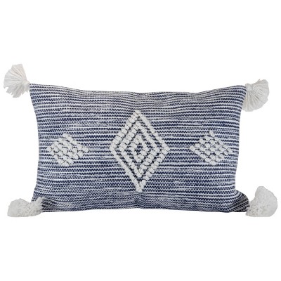 Diamond Pattern Hand Woven 14x22" Outdoor Decorative Throw Pillow with Hand Tied Tassels - Foreside Home & Garden