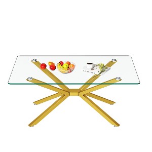 Vynxaria 39.37" Rectangular Clear Glass Coffee Table with Gold Metal Legs ¨C Modern Elegance - 1 of 4
