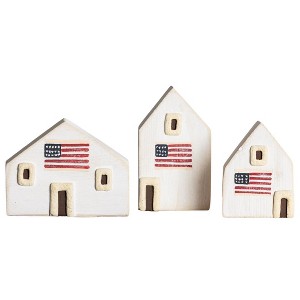 Transpac Mini Wood Houses w/Flags Home Decorations Patriotic - 1 of 1