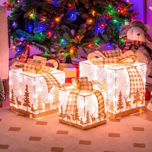 Costway Set Of 3 Pre-lit Christmas Gift Boxes Lighted Present ...