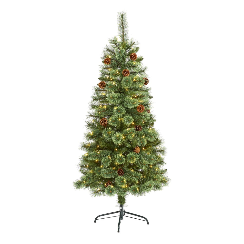 Photos - Garden & Outdoor Decoration Nearly Natural 5' Pre-Lit White Mountain Pine Artificial Christmas Tree wi