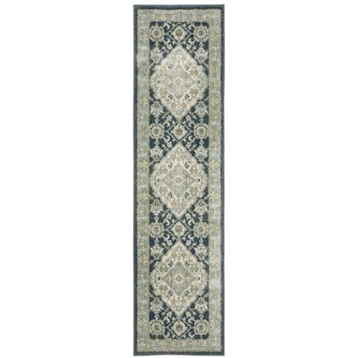 Oriental Weavers Branson Collection Fabric Blue/Ivory Medallion Pattern- Living Room, Bedroom, Home Office Area Rug, 1'10