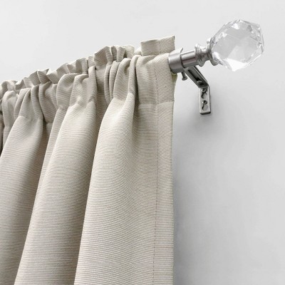 Brushed Nickel Curtain Rod with Faceted Crystal Finials, 66-120"