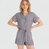Knit & Lounge Women’s Striped Short Sleeve Romper Button Front Collared Neckline Drawstring Waist Soft Woven Fabric Pockets - 2 of 4