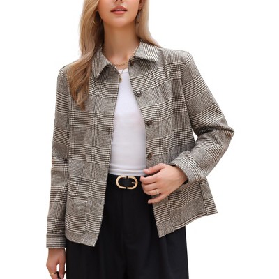 INSPIRE CHIC Women's Long Sleeve Fall Trendy Button Down Cropped Shacket Plaid Jacket with Pockets