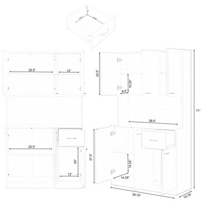 Basicwise Kitchen Pantry Storage Hutch - 71" Tall Wood Organizer with Drawer, Doors & Shelves, Modern White, for Dining, Living, Mudroom — фото 4