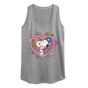 Women's - Peanuts - Hug Heart Flower Graphic Racerback Tank - 1 of 4