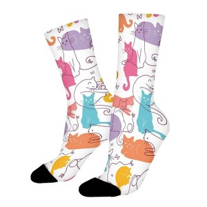 Colorful Cats Pattern Women Printed Crew Socks Funny Funky Socks Soft Polyester Novelty Gifts for Artists Men - 1 of 1