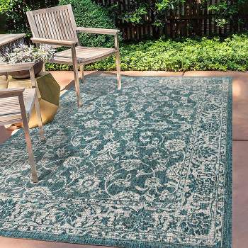Tela Bohemian Inspired Textured Weave Floral Indoor/Outdoor Area Rug - JONATHAN Y