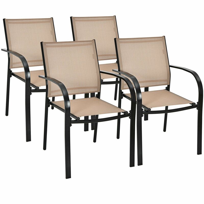 Costway 4PCS Stackable Patio Dining Chair w/ Steel Frame & Quick-drying Fabric, 1 of 10