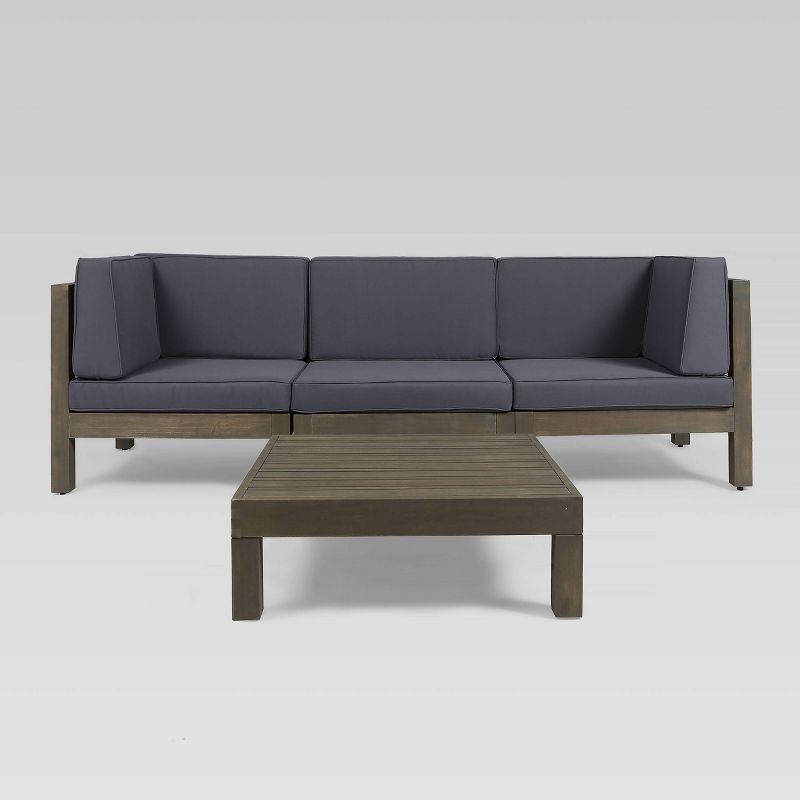 Brava 4pc Acacia Modular Sofa and Table Set - Gray/Dark Gray - Christopher Knight Home, 3 of 7