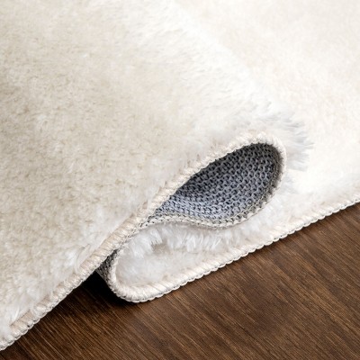 White Machine Washable Non-Slip Shag Area Rug, 2'6" x 10'