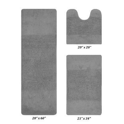 Granada 3 Piece Bath Rug Set 100% Premium Cotton Tufted Non-Slip Backing Bathmats for Bathroom, Super Soft Absorbent, Machine Washable
