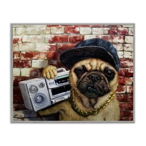 Stupell Industries Urban Pug Dog Boombox Music Chain Necklace Framed Giclee Art - 1 of 4