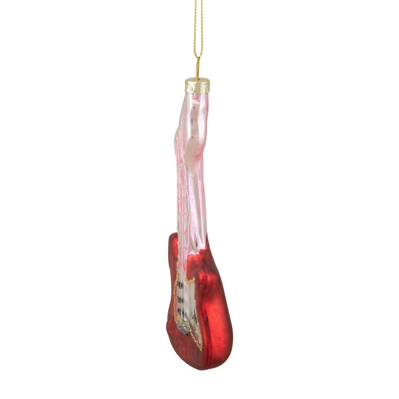 Northlight 6" Red and Silver Glass Bass Guitar Christmas Ornament, 4 of 6