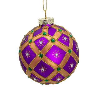 Kurt Adler 80MM Glass Purple Jewel 6-Piece Ball Ornament Set - 1 of 4