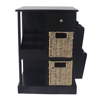 Accent Table with Shelves and 2 Storage Bins Black/Brown - Decor Therapy