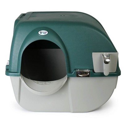 Omega Paw Roll'n Clean Unique No Scoop Self-Cleaning Indoor Home Cat Litter Box with Integrated Litter Catcher, Green