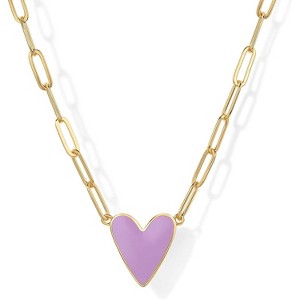 14K Gold Plated Heart Enamel Pendant Necklace, Paperclip Chain in Multiple Colors - 1 of 4